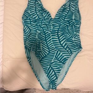 Blue Leaf Pattern womens One Piece Swimsuit